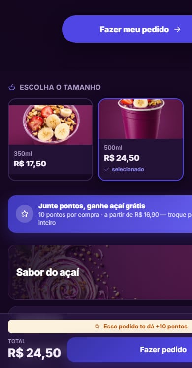 Cardápio digital do Cantinho do Açaí no ComandaPRO